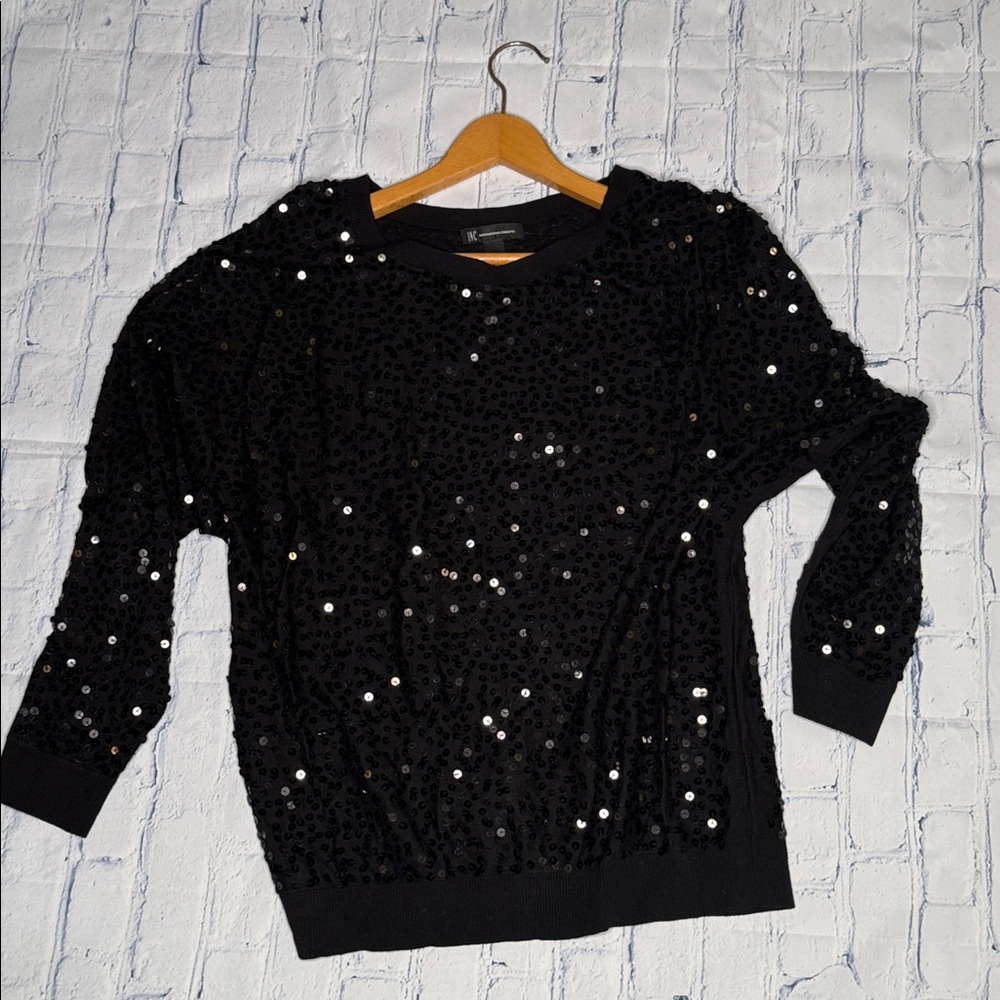 INC International Concepts Black Sequin long sleeve sequin sweater